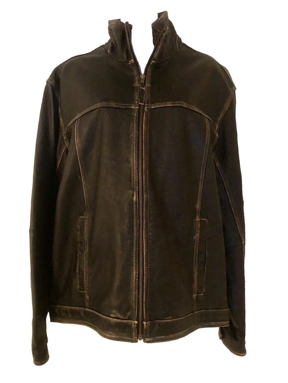 Tommy Bahama Dark Brown Rocker Island Distressed Leather Men’s Jacket L EUC